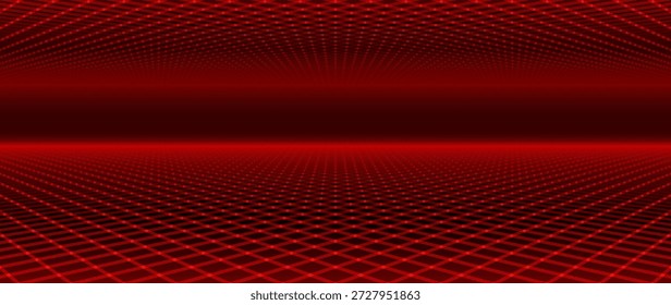 Rot leuchtend Cyber Drahtgitter Hintergrund mit Laserlinien. Retro futuristische Perspektive Spiel Hintergrund für Poster, Banner, Wallpapers. Vektorgrafik.