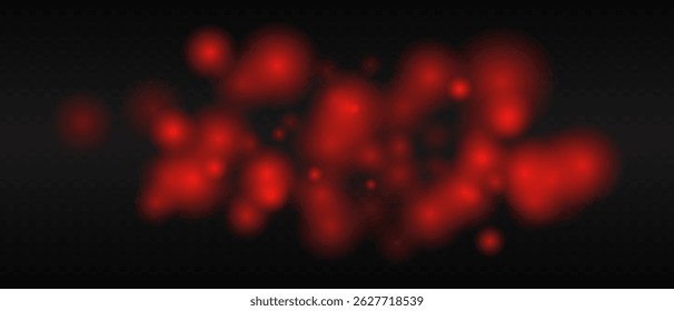 Red glowing dots with smooth gradients and bokeh effect on dark transparent background. Abstract fire glow or warm light blur.