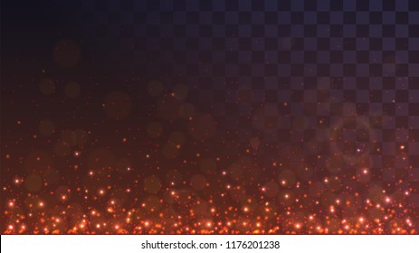 Red Glowing Dust From Below. Sparks Of Flame On A Transparent Background, Lights, Embers