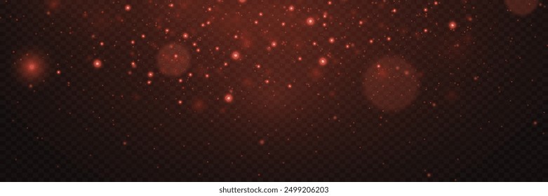 Red glowing dust. Sparks of light and flashes. On a transparent background.