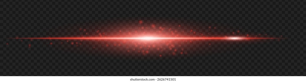 Rayo de luz Horizontal brillante rojo con destellos suaves y brillo. Racha de luz de estilo de ciencia ficción para superposiciones de diseño.