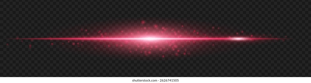 Feixe de luz horizontal brilhante vermelho com brilhos suaves e brilho. Série de luz estilo Ficção Científica para sobreposições de design.