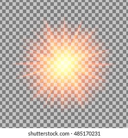 Red  glowing light burst explosion on  transparent background. vector