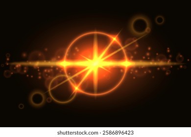 Red glowing light effect. Sun flare. Glow effect. Starbursts with shimmering highlights. Beautiful shimmering highlights light effect. Vector illustration.