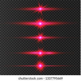 red glowing light explodes on a transparent background. Sparkling magical dust particles. Bright Star. Transparent shining sun, bright flash. Vector sparkles. To center a bright flash.