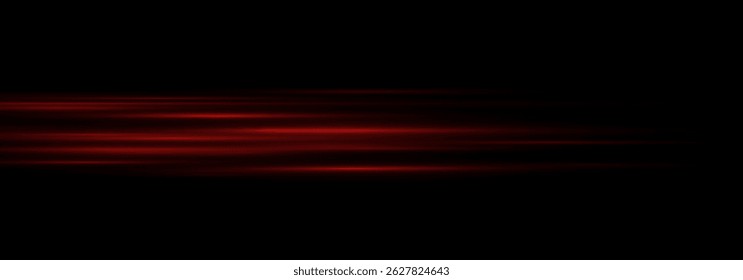 Red Glowing Light Streak with Horizontal Flare and Shine. Futuristic Neon Trail Effect with Bright Glow and Beam Overlay on Transparent Background for Modern Technology or Abstract Design