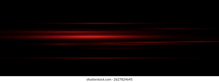 Red Glowing Light Streak with Horizontal Flare and Shine. Futuristic Neon Trail Effect with Bright Glow and Beam Overlay on Transparent Background for Modern Technology or Abstract Design
