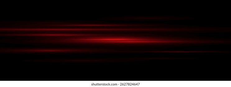 Red Glowing Light Streak with Horizontal Flare and Shine. Futuristic Neon Trail Effect with Bright Glow and Beam Overlay on Transparent Background for Modern Technology or Abstract Design