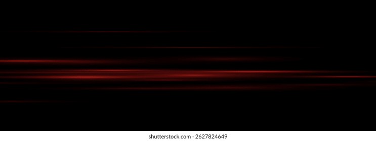 Red Glowing Light Streak with Horizontal Flare and Shine. Futuristic Neon Trail Effect with Bright Glow and Beam Overlay on Transparent Background for Modern Technology or Abstract Design