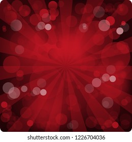 Red glowing lights background. New Year abstract gift card. Bokeh banner with mesh. Vector illustration