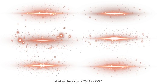 Red glowing line with sparkling highlights and dynamic motion blur. Transparent background light effect for use in banners, apps, and visual design.