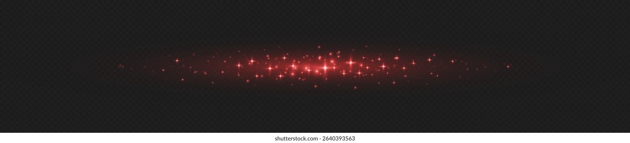 Red glowing line with stars and sparkles. Flash effect with shiny magic star glitter.
