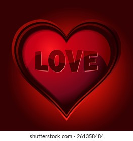Red Glowing Love Heart, Vector Illustration.