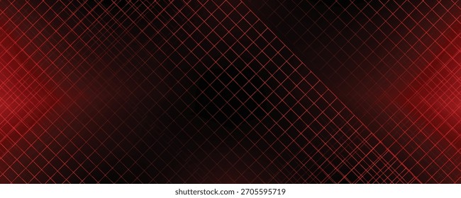 Fundo de quadro de arame vermelho brilhante néon. Brilhando planos de grade diagonais quadriculados em perspectiva. Papel de parede de profundidade futurista retrô. Arcade jogo sci fi matriz superfície fundo para cartaz, banner. Vetor
