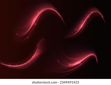 Red glowing shiny lines effect vector background. Luminous white lines of speed. Light glowing effect. Light trail wave, fire path trace line and incandescence curve twirl.