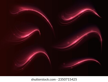 Red glowing shiny lines effect vector background. Luminous white lines of speed. Light glowing effect. Light trail wave, fire path trace line and incandescence curve twirl.