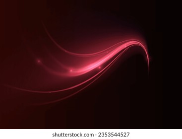 Red glowing shiny lines effect vector background. Luminous white lines of speed. Light glowing effect. Light trail wave, fire path trace line and incandescence curve twirl.