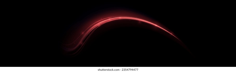 Fondo vectorial de efecto de líneas brillantes rojas. Luminosas líneas blancas de velocidad. Efecto luminoso. Ola ligera de senderos, línea de trazos de senderos de incendios y giro de la curva de incandescencia.