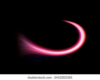 Red glowing shiny lines effect black background. Luminous white lines of speed. Light glowing effect. Light trail wave, fire path trace line and incandescence curve twirl.