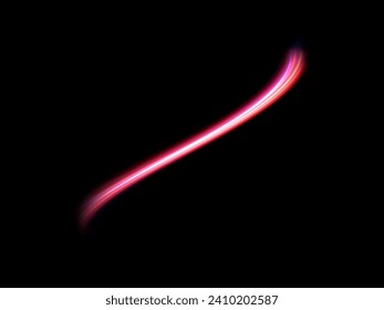 Las líneas brillantes rojas efecto fondo negro. Luminosas líneas blancas de velocidad. Efecto luminoso. Ola ligera de senderos, línea de trazos de senderos de incendios y giro de la curva de incandescencia.