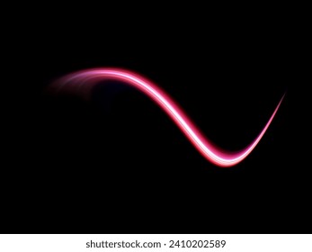 Las líneas brillantes rojas efecto fondo negro. Luminosas líneas blancas de velocidad. Efecto luminoso. Ola ligera de senderos, línea de trazos de senderos de incendios y giro de la curva de incandescencia.