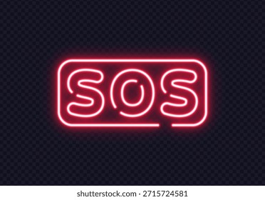 Roter glühender SOS-Text in abgerundeter Form. Auffälliges Notsignal für dringende Nachrichten oder Warnungen.
