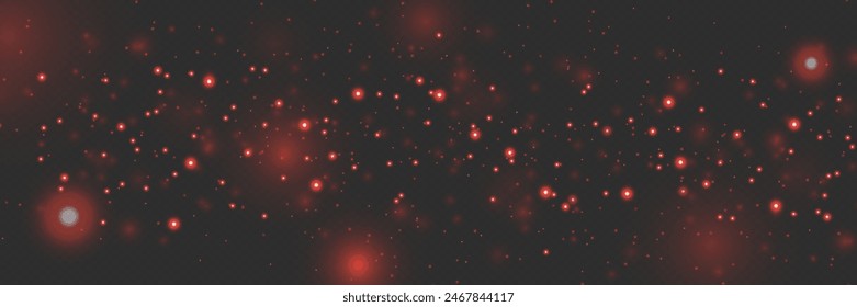 Red glowing sparkles. Light effect of particles and magic. On a transparent background.