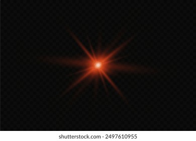 Red glowing star with glare effect. On a transparent background.