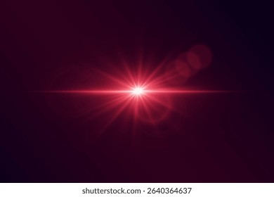 Red glowing star light with rays and glare effect.