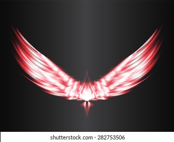 red glowing, stylized angel wings on a black background. vector