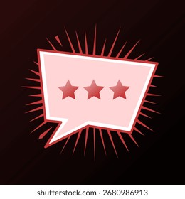 Red glowing three stars in speech bubble on a dark background