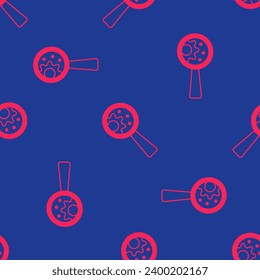 Red GMO icon isolated seamless pattern on blue background. Genetically modified organism acronym. Dna food modification.  Vector