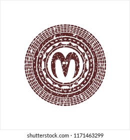 Red goat head icon inside distress rubber stamp