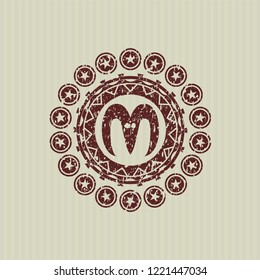 Red goat head icon inside rubber grunge seal