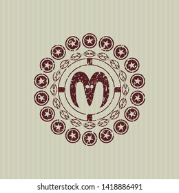 Red goat head icon inside distress rubber grunge texture stamp
