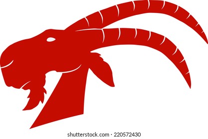 Red Goat Head Monochrome Vector Illustration Isolated On White Background