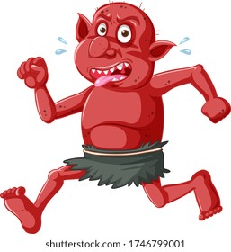 Goblin rojo o troll correr pose con cara graciosa en caricatura ilustración aislada