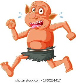 Goblin rojo o troll correr pose con cara graciosa en caricatura ilustración aislada
