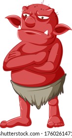 Red goblin or troll standing pose with anger face in cartoon character isolated illustration