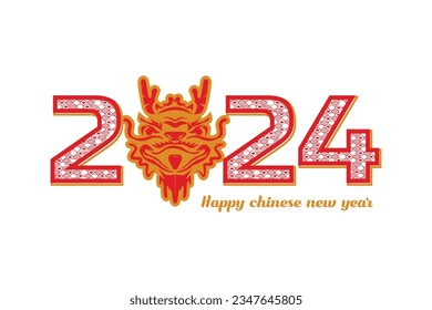 Red and gold 2024 dragon chinese new year isolated