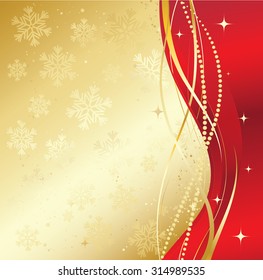 Red and gold abstract background. Christmas background with  snowflakes 
