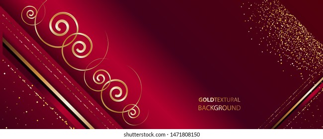 Red and gold abstract background luxury golden line template premium vector