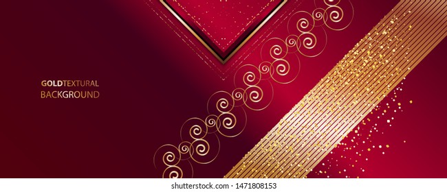 Red and gold abstract background luxury golden line template premium vector