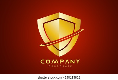 Red gold antivirus shield vector logo icon sign design template