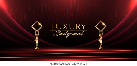 Red and Gold Award Background. Luxury Background. Modern Abstract Template. Slant golden line luxury background. Birthday illustration template. LED Motion Visual Content Graphics. Blank Template.