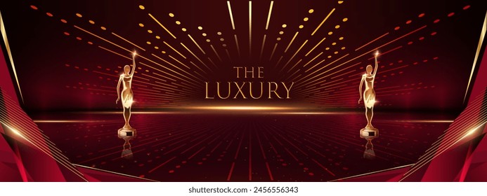 Red and Gold Award Background. Modern Luxury and Premium Design Template. Beautiful Wedding Template. Celebrating Graphics for Birthday and Event occasion. Royal Looking Creative Design Pattern.