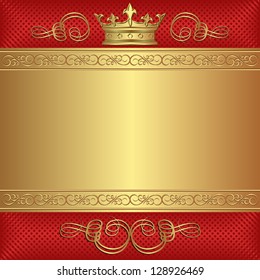 red and gold background with crown