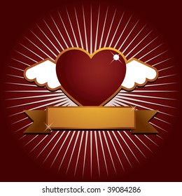 red and gold background with heart and gold banner ready for text