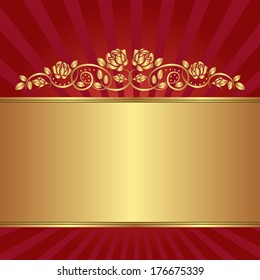 red and gold background with roses
