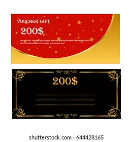 Red, gold background templates design for gift banknote, check, gift money bonus, ticket, brochure in stores and advertising